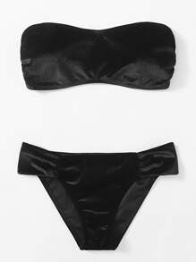Bandeau Tanga Bikini Set For Summer Beach Vocation - Black - View 1