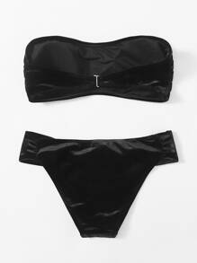 Bandeau Tanga Bikini Set For Summer Beach Vocation - Black - View 2