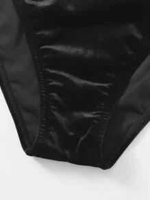 Bandeau Tanga Bikini Set For Summer Beach Vocation - Black - View 5