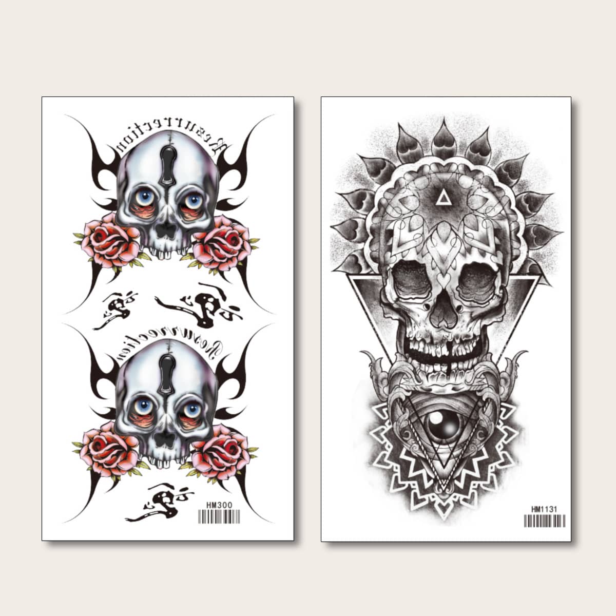 

2sheets Skull Pattern Tattoo Sticker, Black