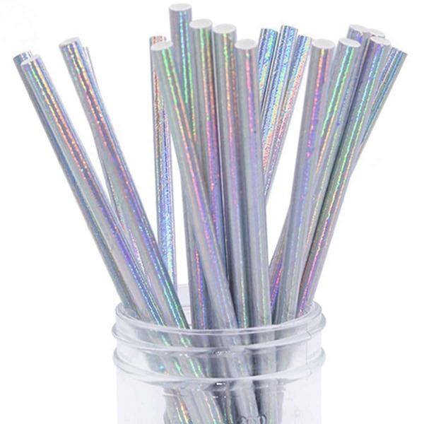 

25pcs Metallic Disposable Straw, Silver