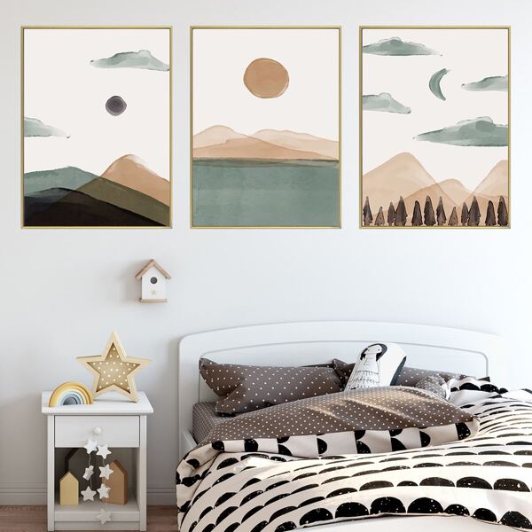 

3pcs Mountain Print Kids Unframed Painting, Multicolor
