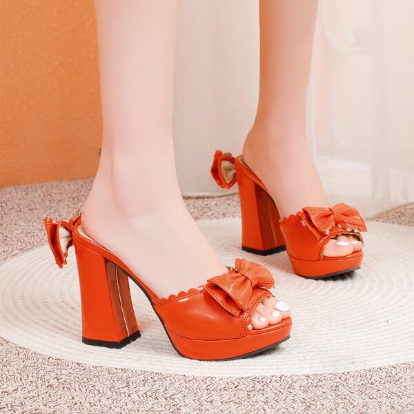 

Bow Decor Chunky Mules, Orange
