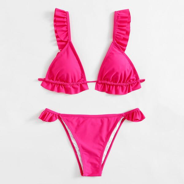 

Ruffle Thong Bikini Swimsuit, Hot pink