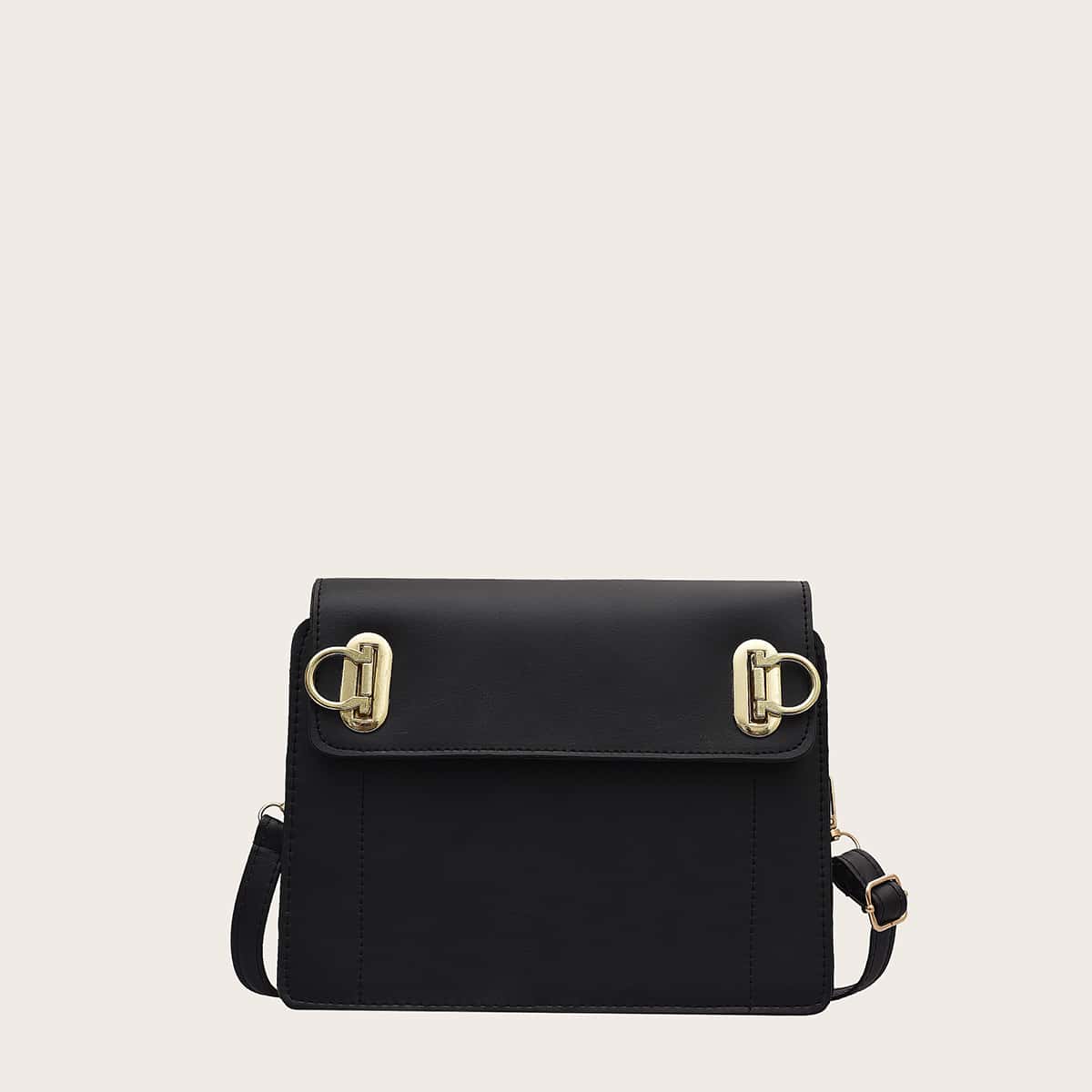 

Solid Ring Decor Crossbody Bag, Black
