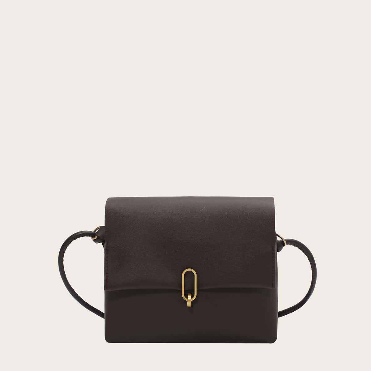 

Solid Flap Crossbody Bag, Coffee brown