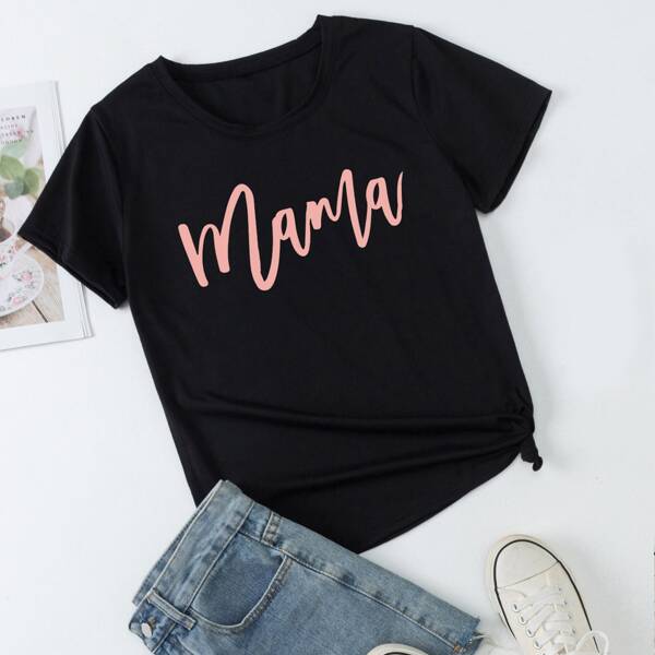 

Letter Graphic Round Neck Tee, Black