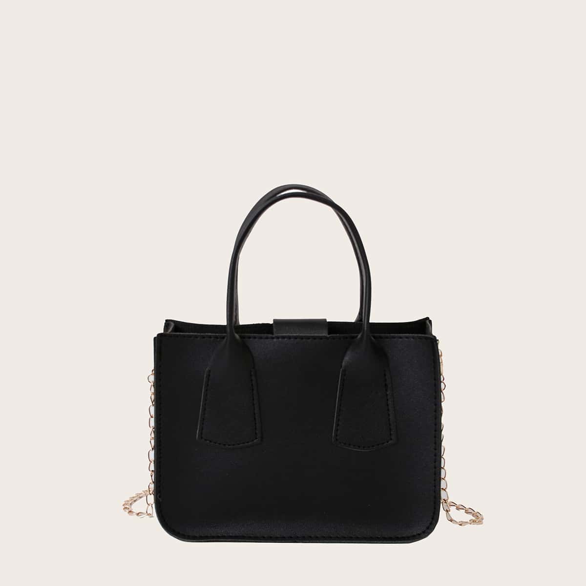 

Solid Chain Satchel Bag With Inner Pouch, Black