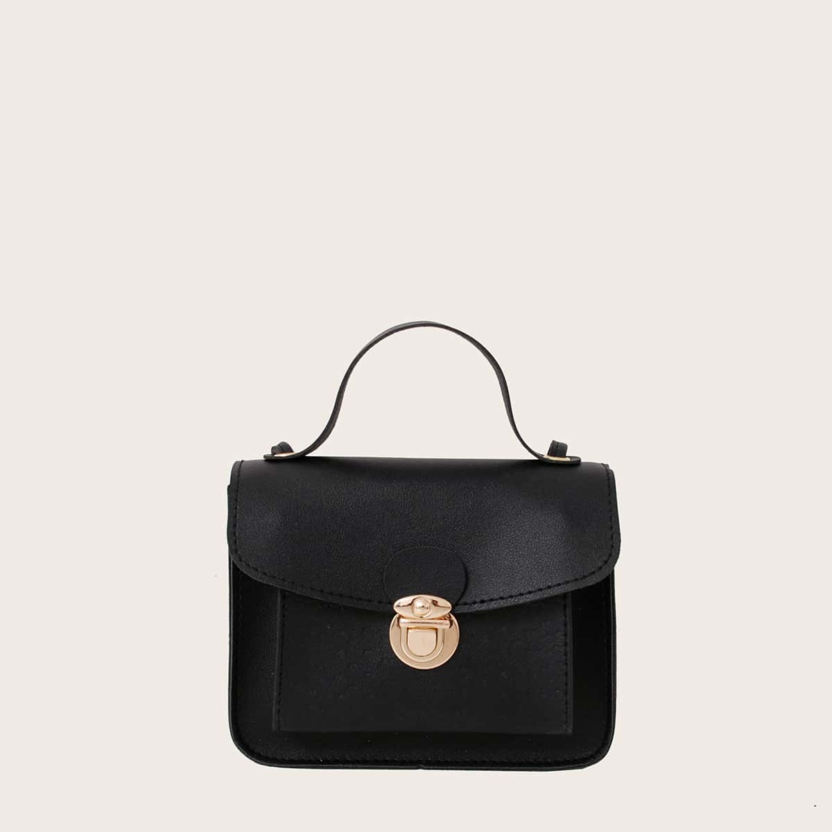 

Croc Embossed Pocket Satchel Bag, Black