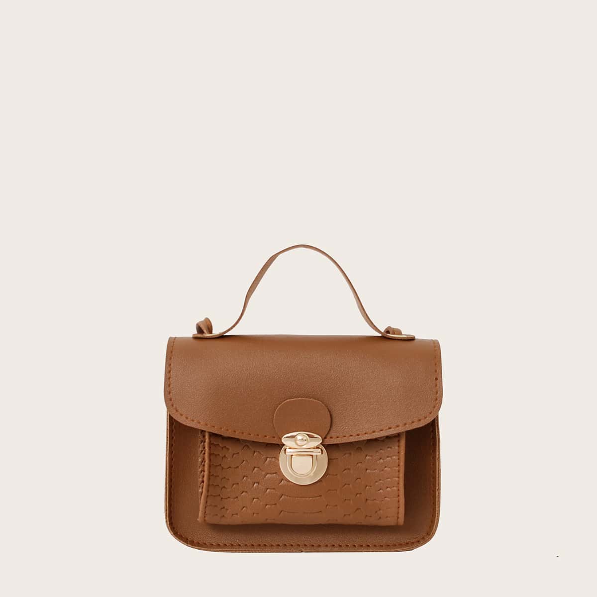 

Croc Embossed Pocket Satchel Bag, Brown