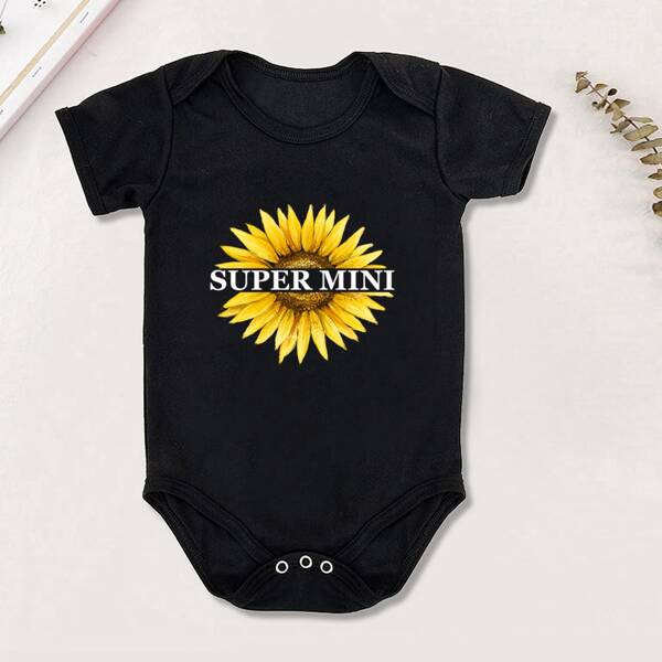 

Baby Boy 1pc Sunflower & Letter Graphic Tee Bodysuit, Black