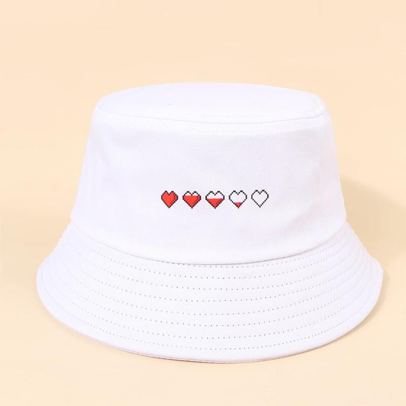 

Heart Print Bucket Hat, White