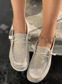 Zapatillas deportivas de mujer de unicolor minimalista de color albaricoque con cordones delanteros, para otoño/invierno - Albaricoque - Ver 4