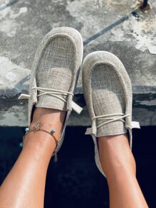 Zapatillas deportivas de mujer de unicolor minimalista de color albaricoque con cordones delanteros, para otoño/invierno - Albaricoque - Ver 6