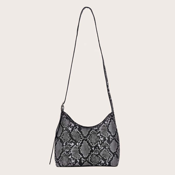 

Snakeskin Print Shoulder Bag, Black