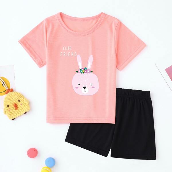 

Toddler Girls Cartoon Graphic Tee & Track Shorts, Multicolor