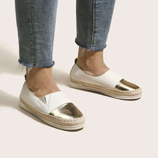 

Metallic Detail Espadrille Flats, White