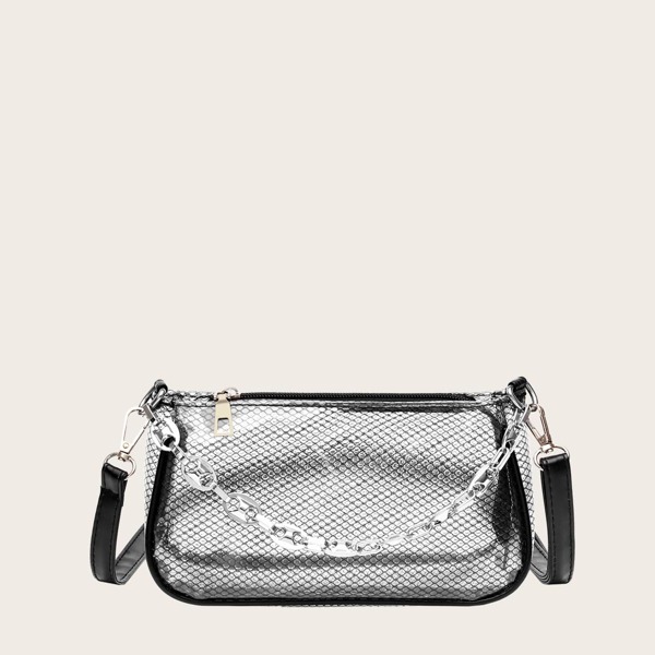 

Clear Chain Shoulder Bag, Black clear