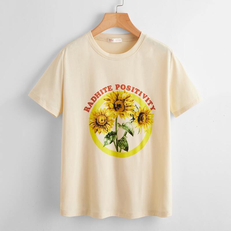

Letter Sunflower Graphic Tee, Beige