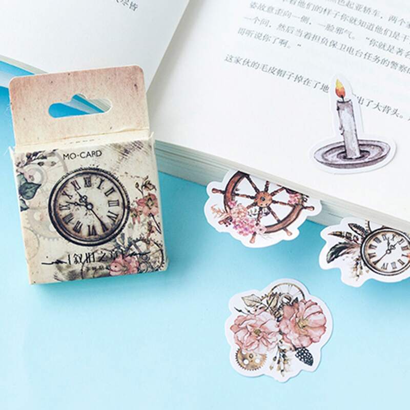 

46pcs Clock & Floral Pattern Sticker, Multicolor
