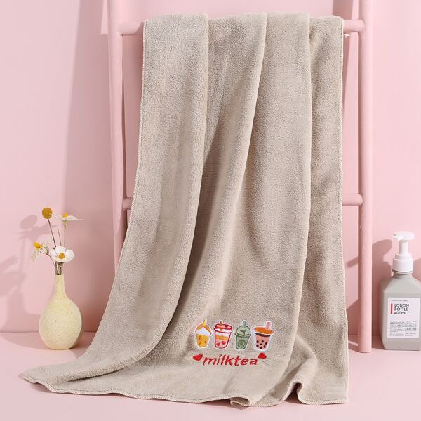 

Milk Tea Embroidery Bath Towel, Khaki
