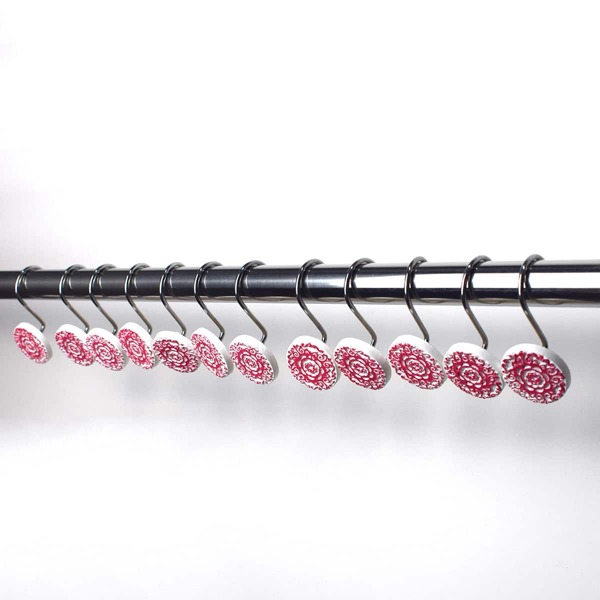 

12pcs Flower Pattern Shower Curtain Hook, Hot pink