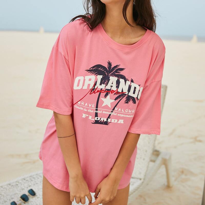 

Letter Graphic Oversized Tee, Pink