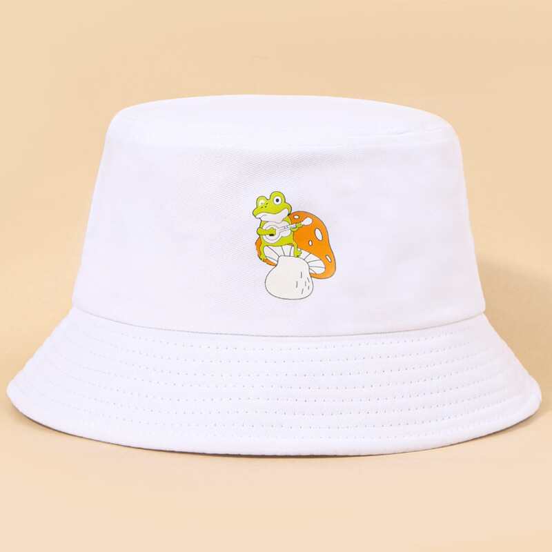 

Frog & Mushroom Print Bucket Hat, White