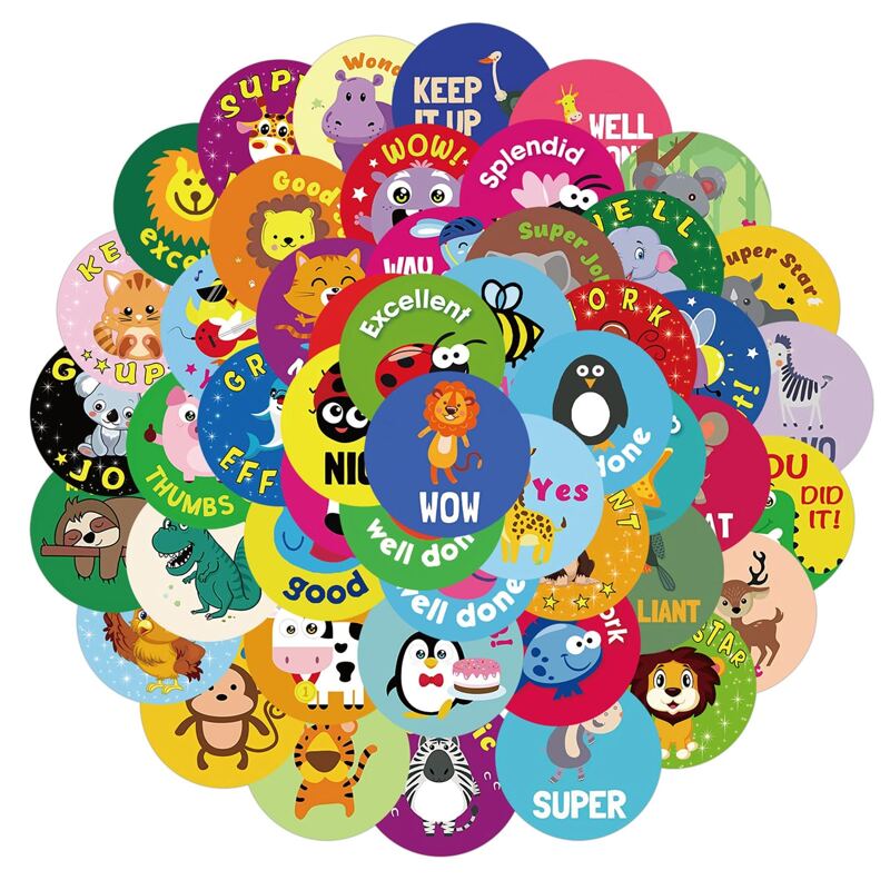 

50pcs Cartoon Animal Round Sticker, Multicolor