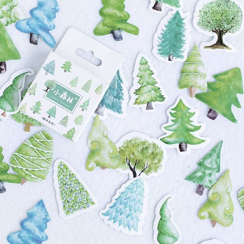 

46pcs Tree Print Sticker, Green