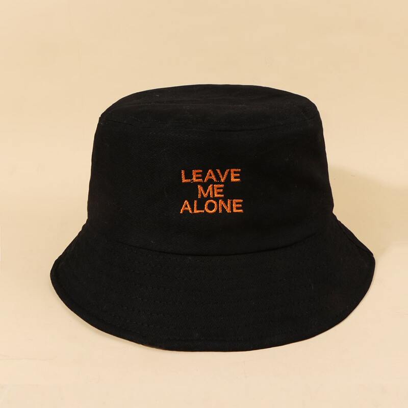 

Slogan Embroidery Bucket Hat, Black
