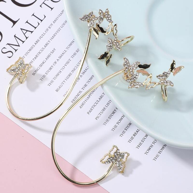 

1pair Rhinestone Butterfly Ear Cuff, Gold
