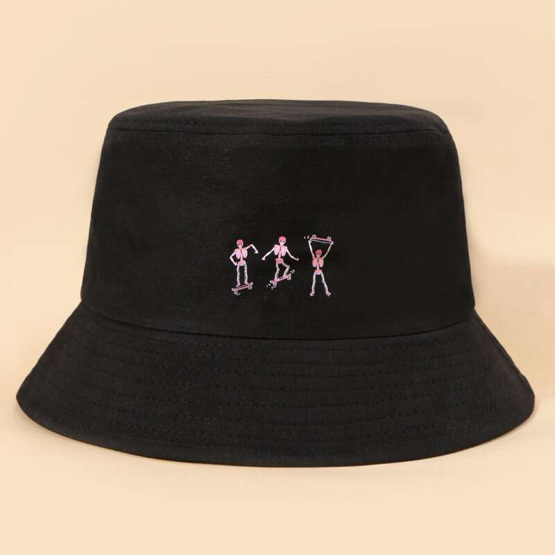 

Skeleton Print Bucket Hat, Black