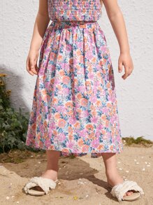 SHEIN Váy bé gái Cao thấp Hoa Boho - Nhiều màu - Xem 1