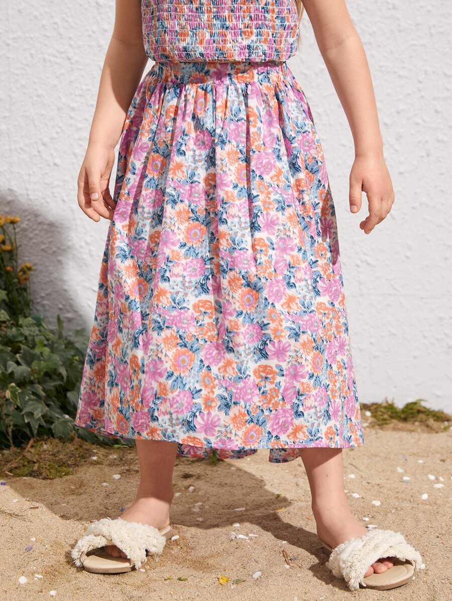 SHEIN Váy bé gái Cao thấp Hoa Boho - Nhiều màu - Xem 1