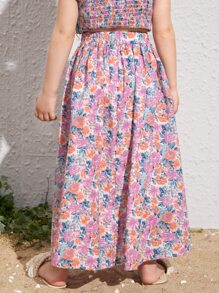 SHEIN Váy bé gái Cao thấp Hoa Boho - Nhiều màu - Xem 2