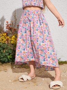 SHEIN Váy bé gái Cao thấp Hoa Boho - Nhiều màu - Xem 3