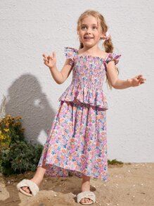 SHEIN Váy bé gái Cao thấp Hoa Boho - Nhiều màu - Xem 4