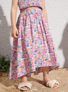 SHEIN Váy bé gái Cao thấp Hoa Boho - Nhiều màu - Xem 5
