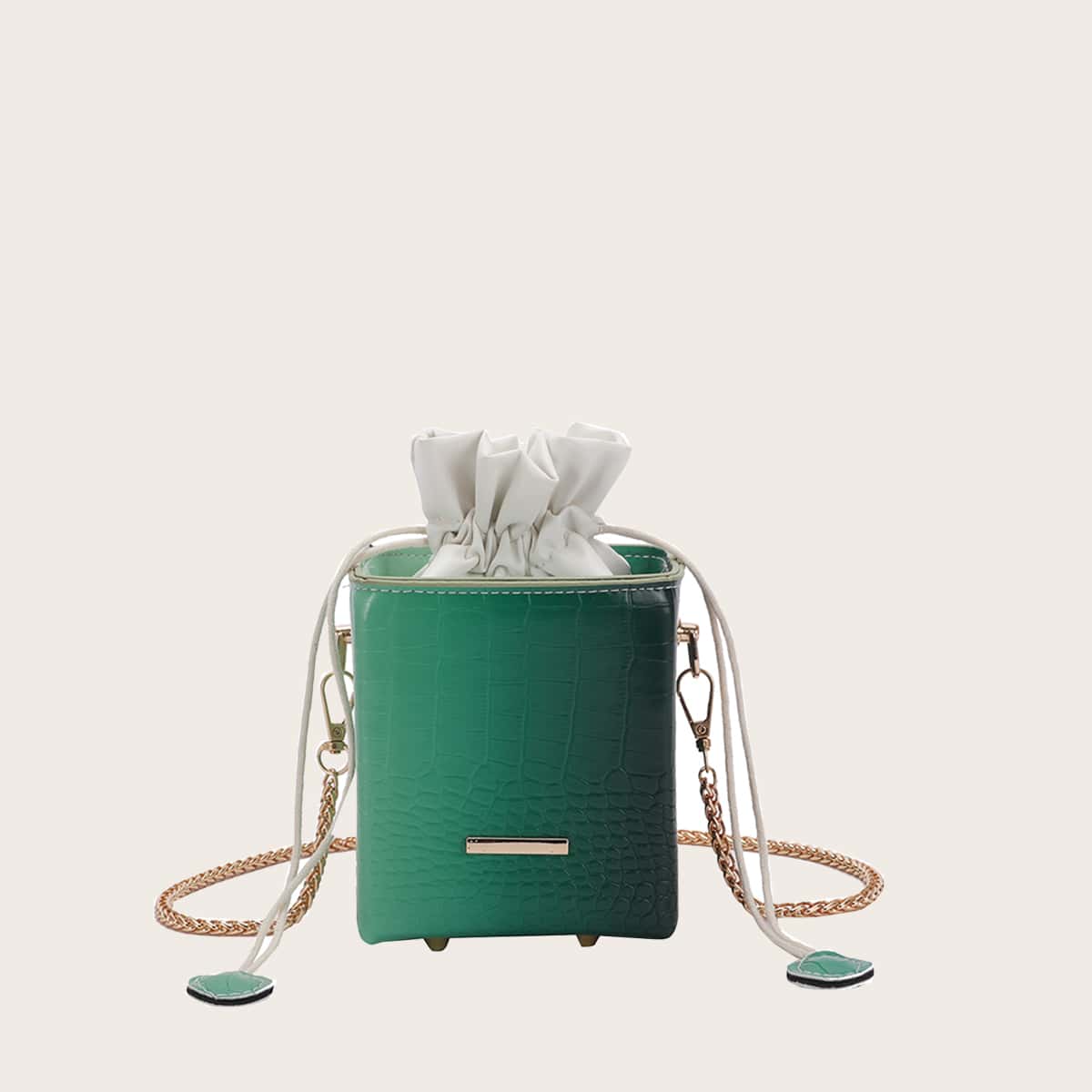 

Mini Croc Embossed Bucket Bag, Green
