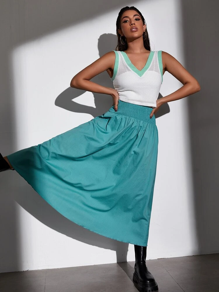 SHEIN Essnce Top tank tejido de malla de color combinado de cuello V sin cami - Blanco - Añade 3