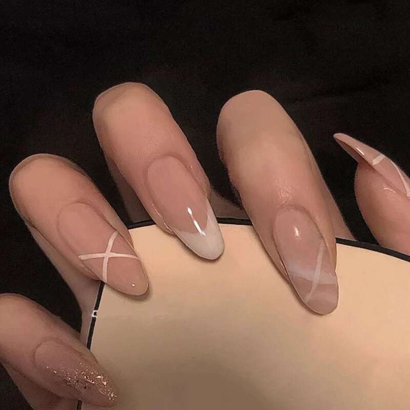 

24pcs Glitter Fake Nail, Pink