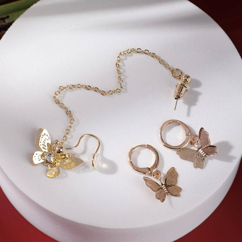 

3pcs Butterfly Earring Set, Gold