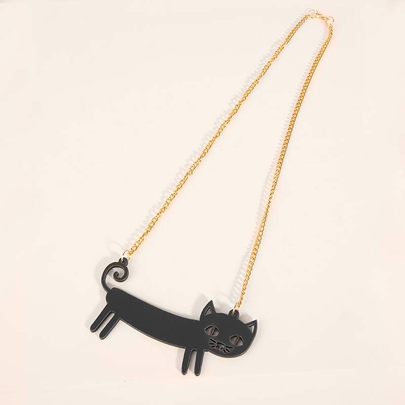 

Cartoon Cat Pendant Necklace, Black