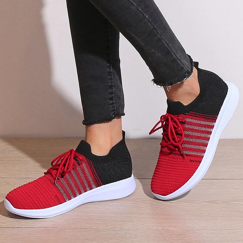 

Two Tone Lace Up Decor Sneakers, Red