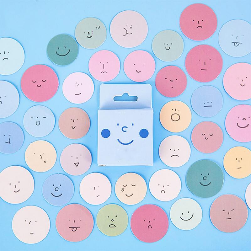 

45pcs Cartoon Expression Round Sticker, Multicolor