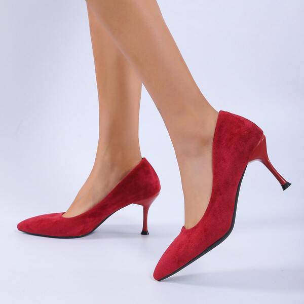 

Point Toe Suede Court Pumps, Burgundy
