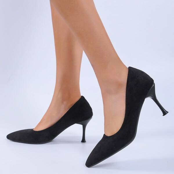 

Point Toe Suede Court Pumps, Black