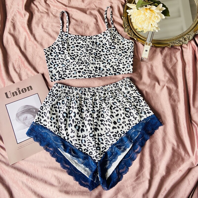 

Contrast Lace All Over Print Cami PJ Set, Multicolor