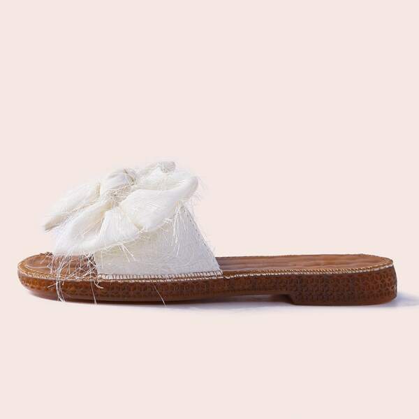 

Bow Decor Slide Sandals, White